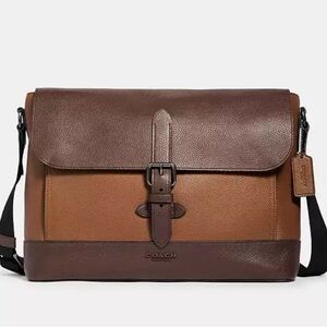 COACH Hudson Messenger Bag In Colorblock Tobacco Mahogany